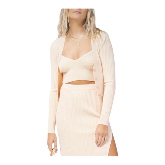 Cream Ribbed Knit Cardigan Set - Picture 1 of 10